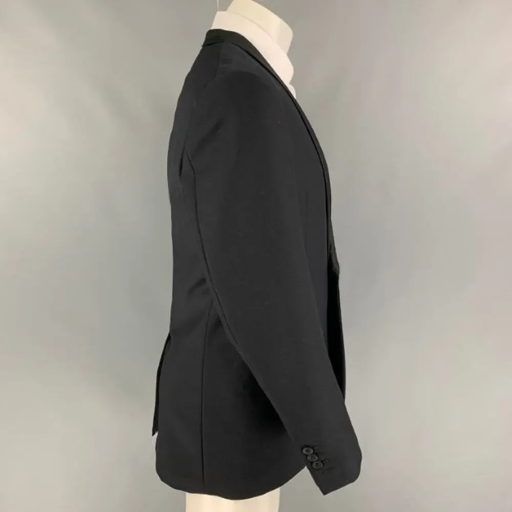 AQUASCUTUM Size 40 Black Wool Silk Shawl Collar Sport Coat